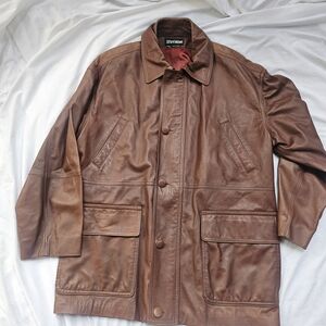 Vtg Clifford Michael Leather Long Rancher Coat Mens L Brown Oversized Canadian